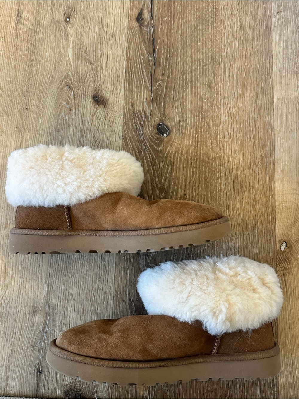 UGG Brown Suede Bootie with Cream Shearling Cuff